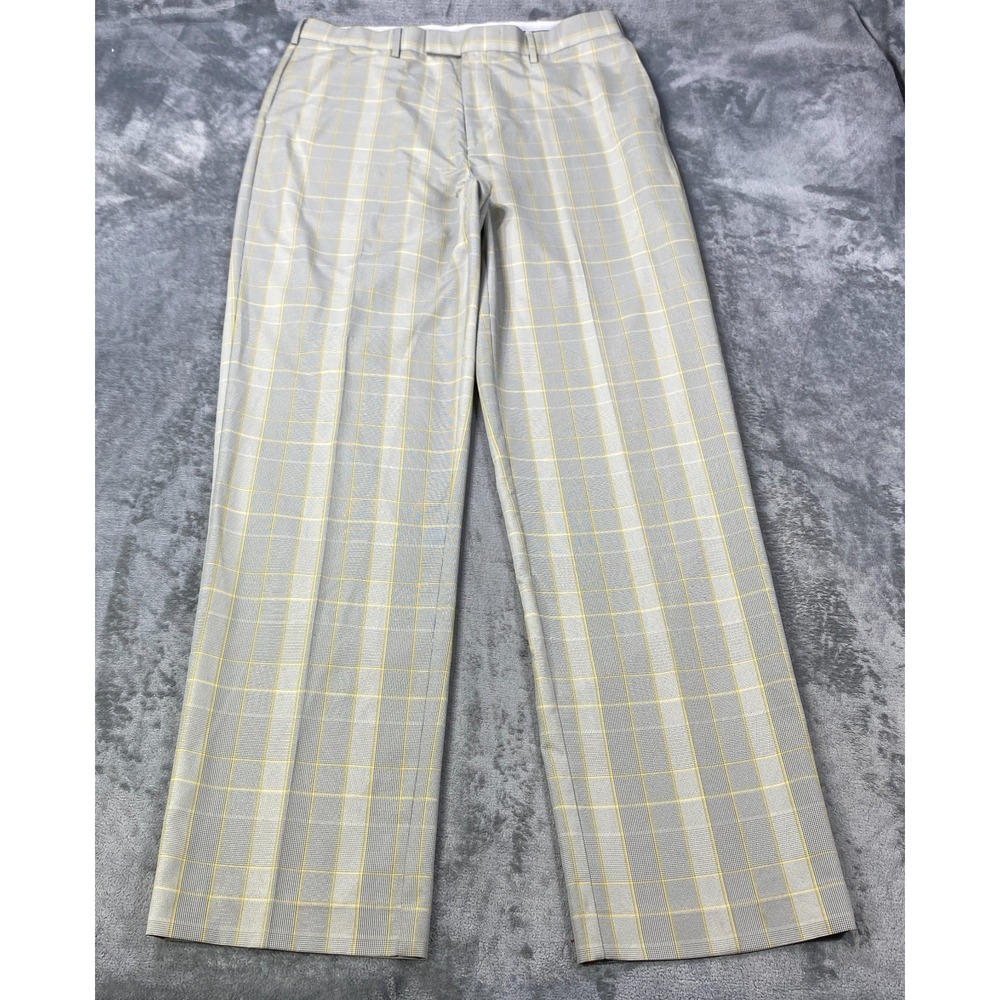 Callaway Golf Pants Mens 35x34 (Fits 35x33) Plaid Yellow Gray X Series Wicking